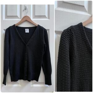 Madeleine Thompson Black Wool Blend Ruched Shoulder Long Sleeve Cardigan Small